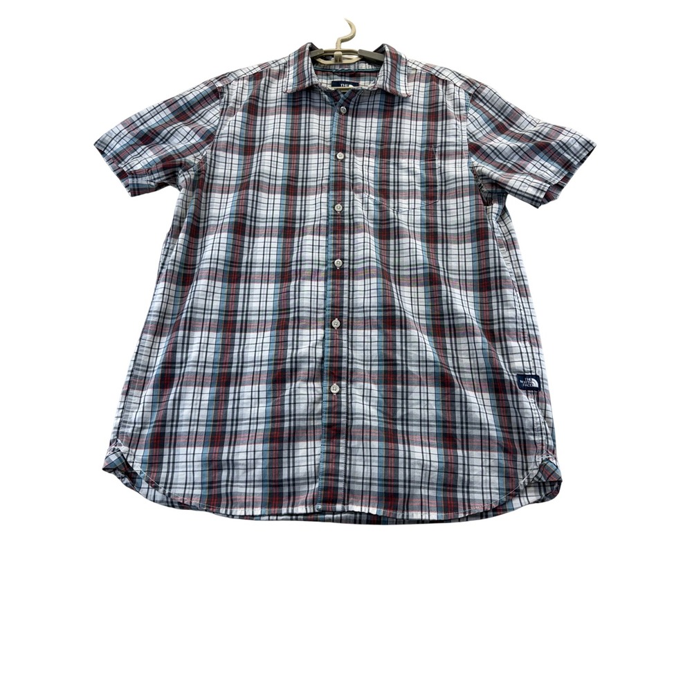 The North Face Shirt Mens L Blue Plaid Short Sleeve Button Down Casual Outdoor